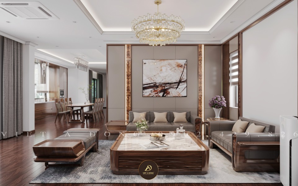Thi công nội thất biệt thự gỗ óc chó tại Đông Anh -  Anh Minh