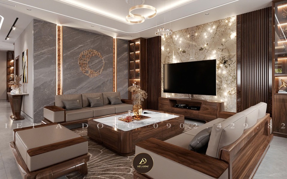 Thiết kế - Thi công nội thất biệt thự gỗ óc chó tại Villa HT Bắc Ninh - Anh Quân 