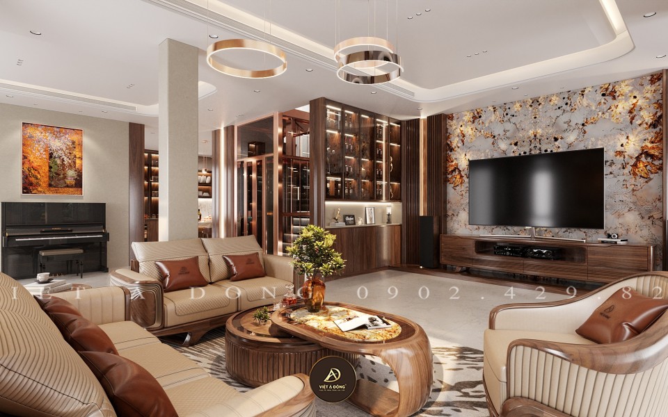 Thiết kế - Thi công nội thất biệt thự gỗ óc chó tại Gamuda - Chị Thu