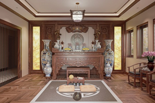 Bàn thờ gỗ óc chó nguyên khối – Vẻ đẹp vượt thời gian