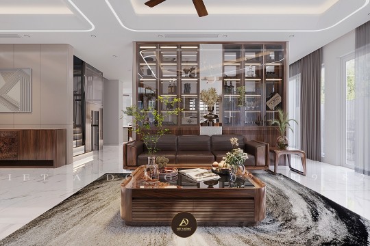 Bàn trà gỗ óc chó kết hợp kính cường lực hiện đại