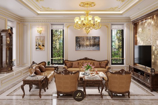 Cách phối hợp đèn chùm và gỗ óc chó trong phong cách tân cổ điển