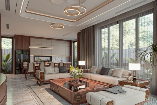 Cách phối màu nội thất gỗ óc chó hiện đại với ánh sáng tự nhiên