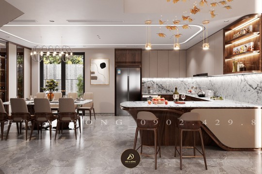 Thiết kế đảo bếp gỗ óc chó – Xu hướng nhà bếp hiện đại