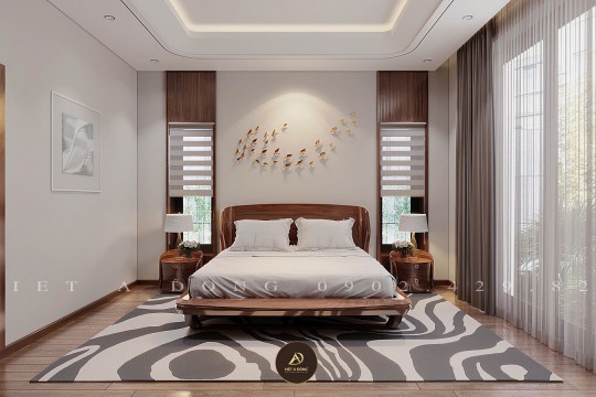 Giải pháp thiết kế phòng ngủ nhỏ với nội thất gỗ óc chó