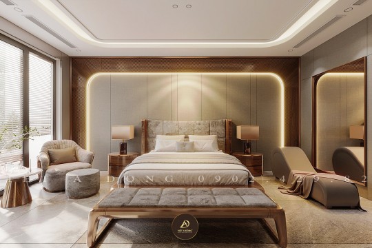 Giường ngủ gỗ óc chó thiết kế tối giản cho chung cư nhỏ