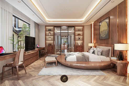 Giường gỗ óc chó kết hợp nệm cao su – Xu hướng phòng ngủ hiện đại