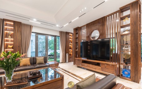 Kích thước vách ngăn phòng khách gỗ óc chó
