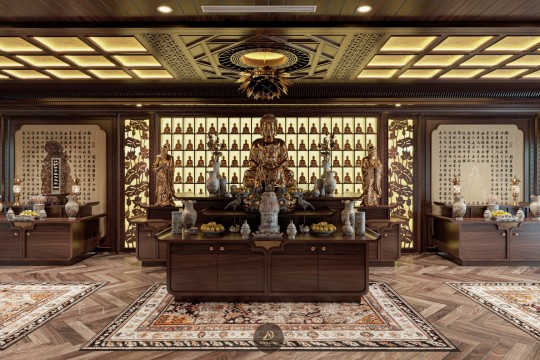 Mẫu tủ thờ gỗ óc chó kết hợp nội thất truyền thống và hiện đại