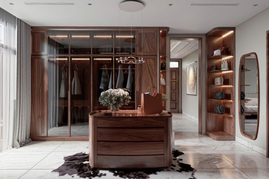 Phong thủy tủ quần áo gỗ óc chó trong phòng ngủ