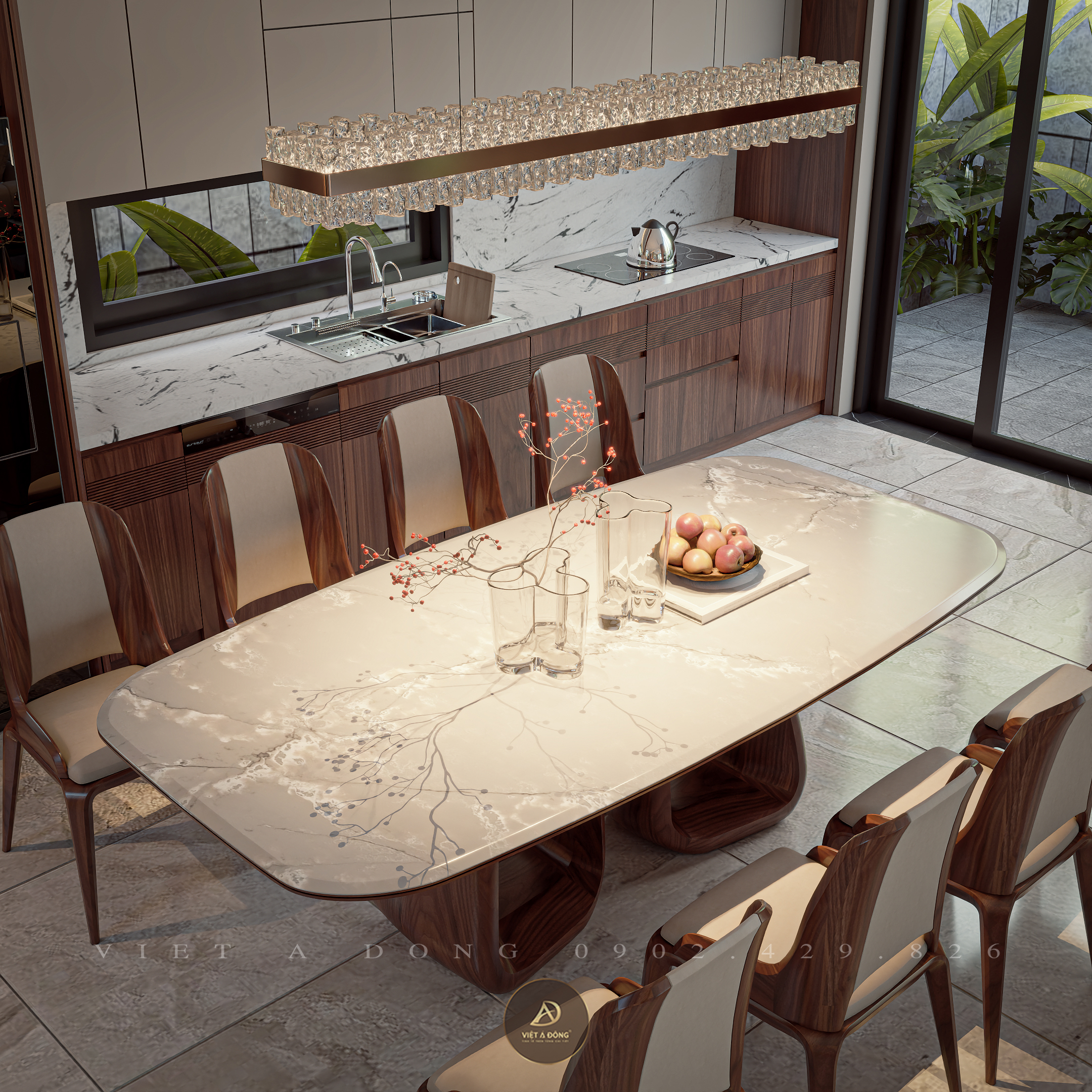 phòng bếp gỗ óc chó