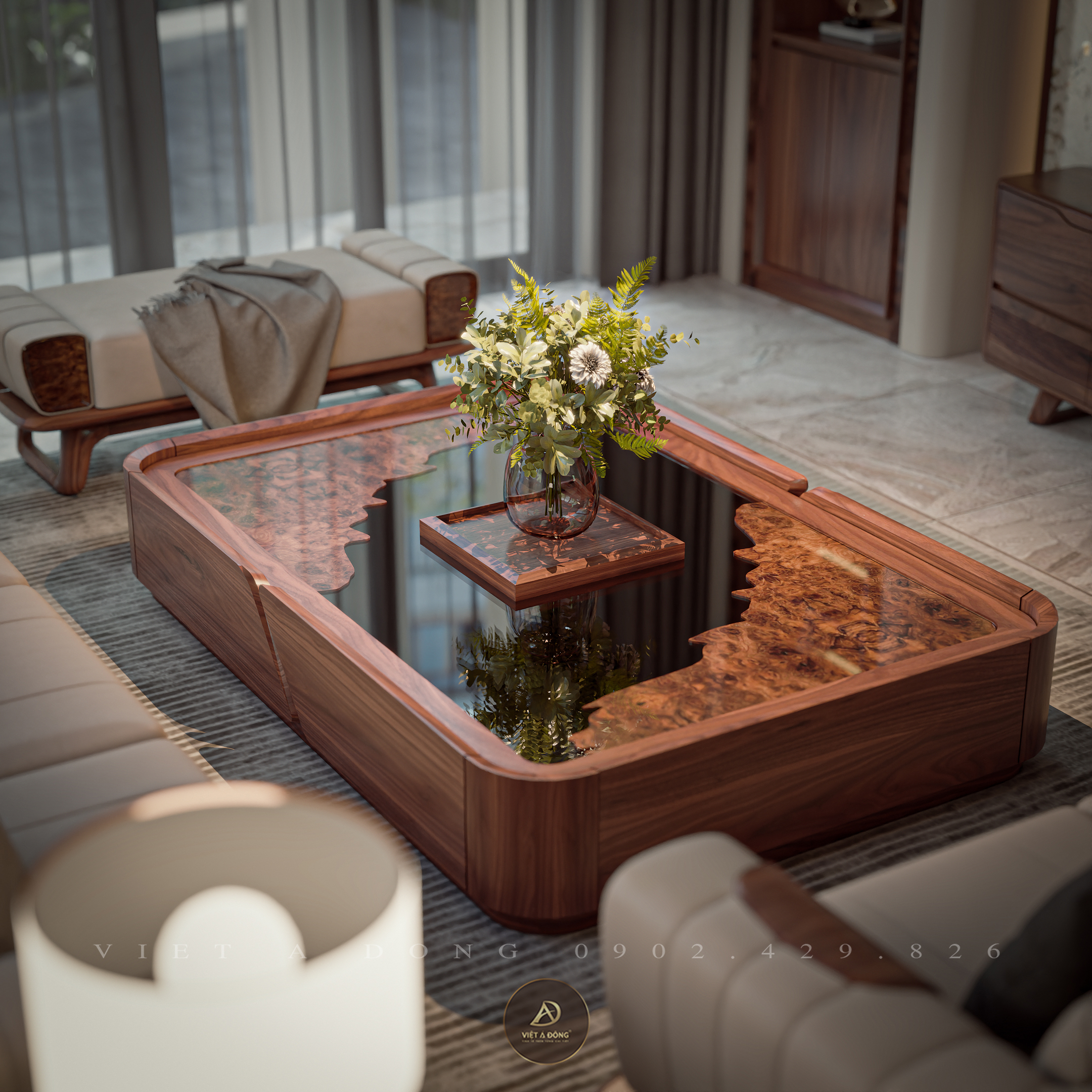 bàn trà gỗ óc chó