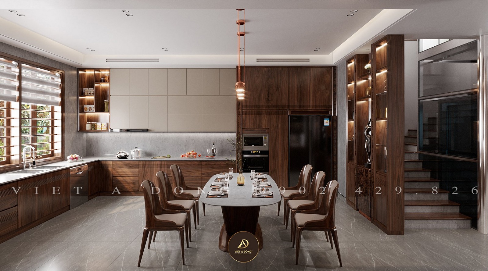 bàn ăn gỗ óc chó 6 ghế