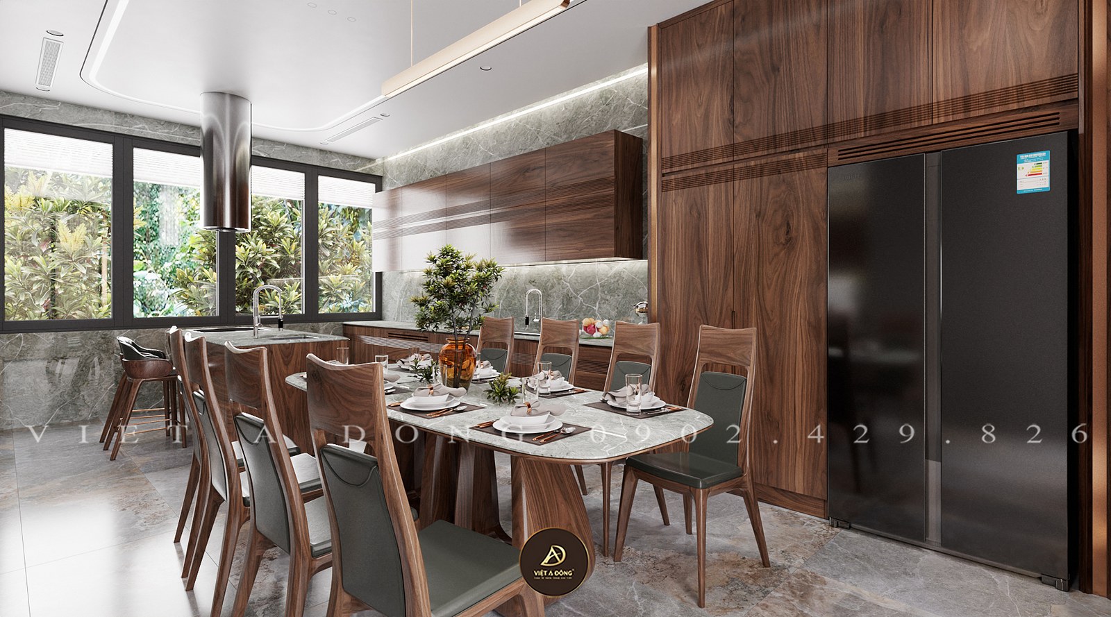 bàn ăn gỗ óc chó 8 ghế