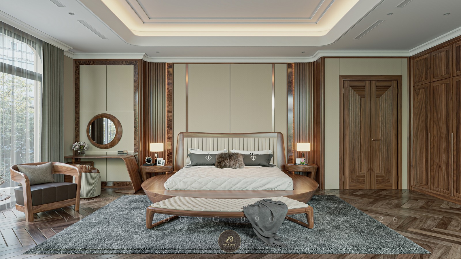 bàn trang điểm gỗ óc chó