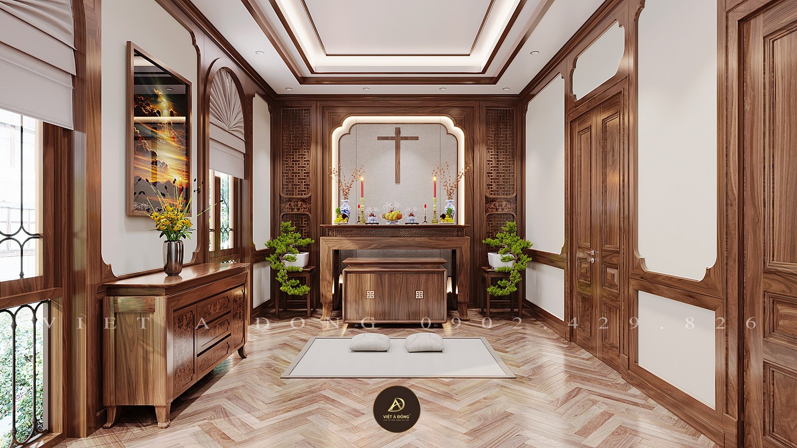 bàn thờ gỗ óc chó