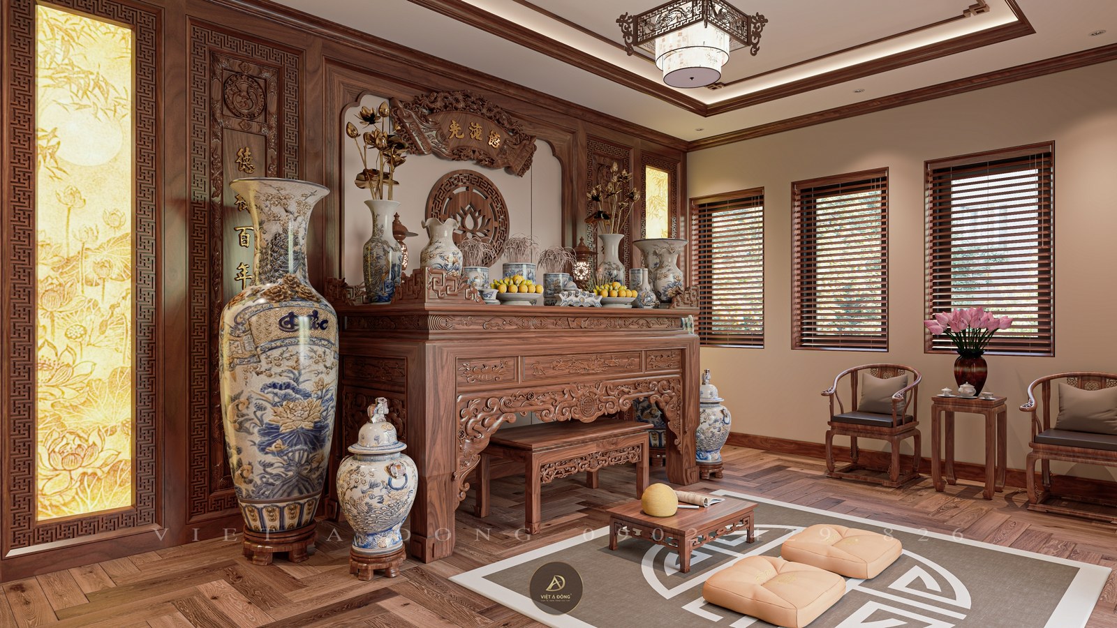 phong thủy phòng thờ gỗ óc chó