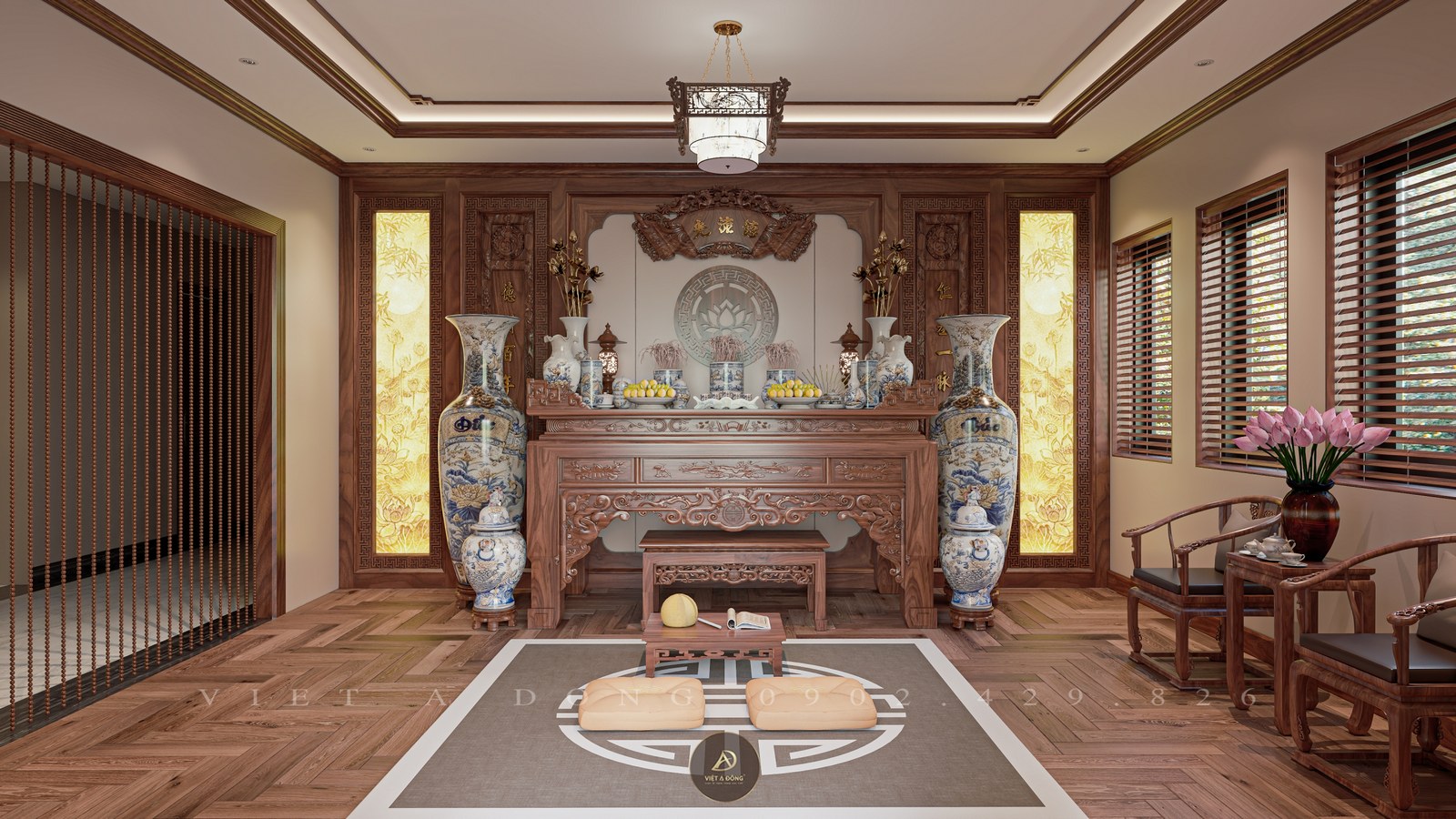 bàn thờ gỗ óc chó độc đáo