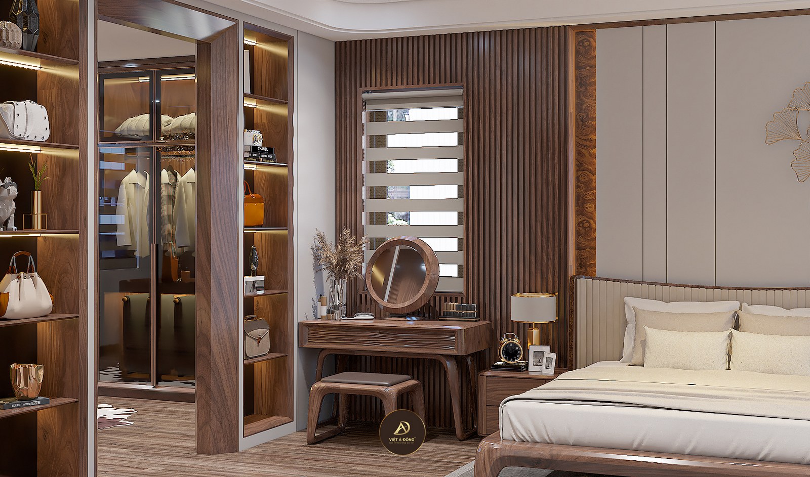 bàn trang điểm gỗ óc chó