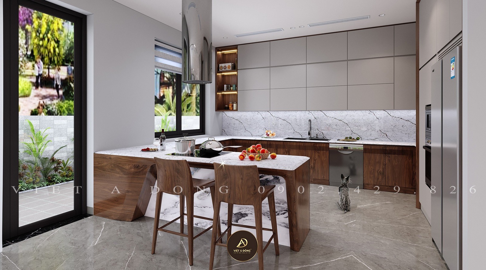 tủ bếp gỗ óc chó