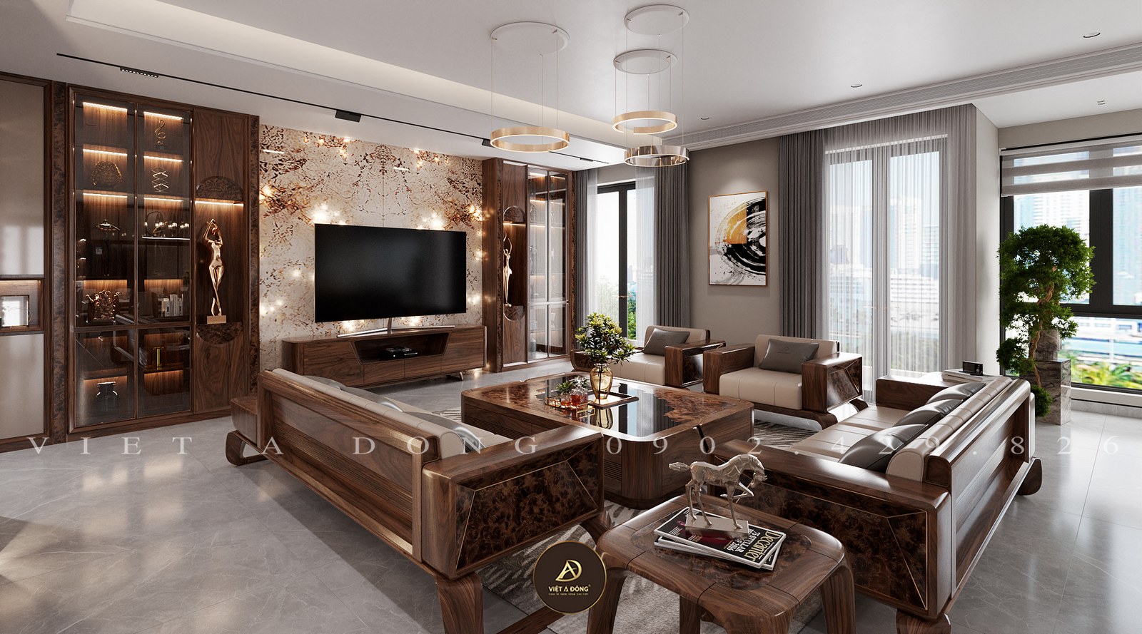 kệ tivi trong không gian biệt thự