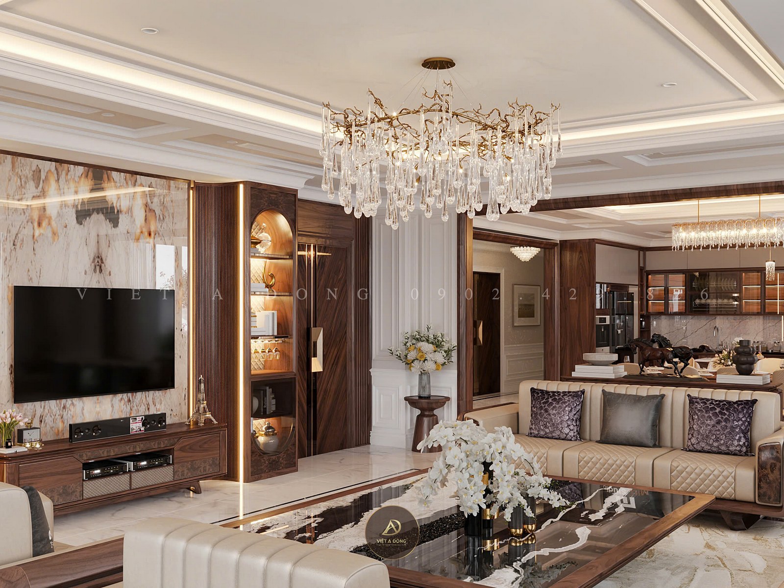 gỗ óc chó kết hợp đèn chùm