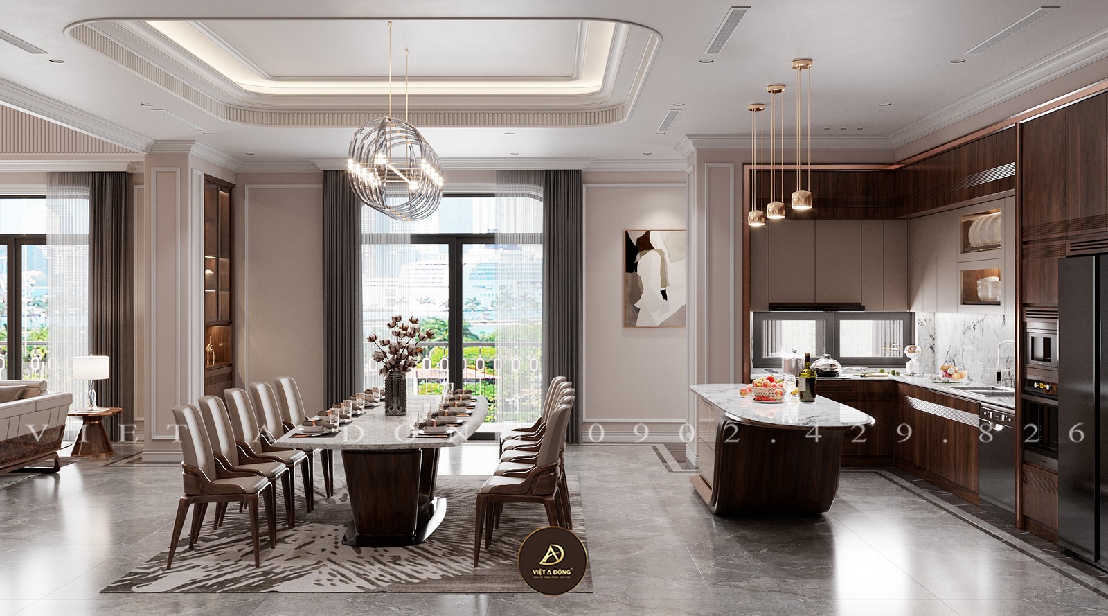 phòng bếp gỗ óc chó