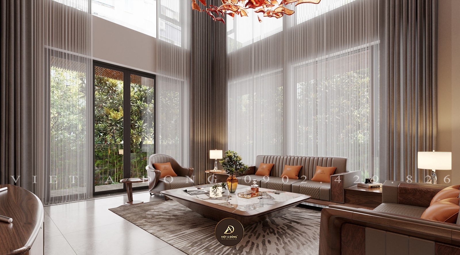 sự kết hợp gỗ óc chó và đá tự nhiên