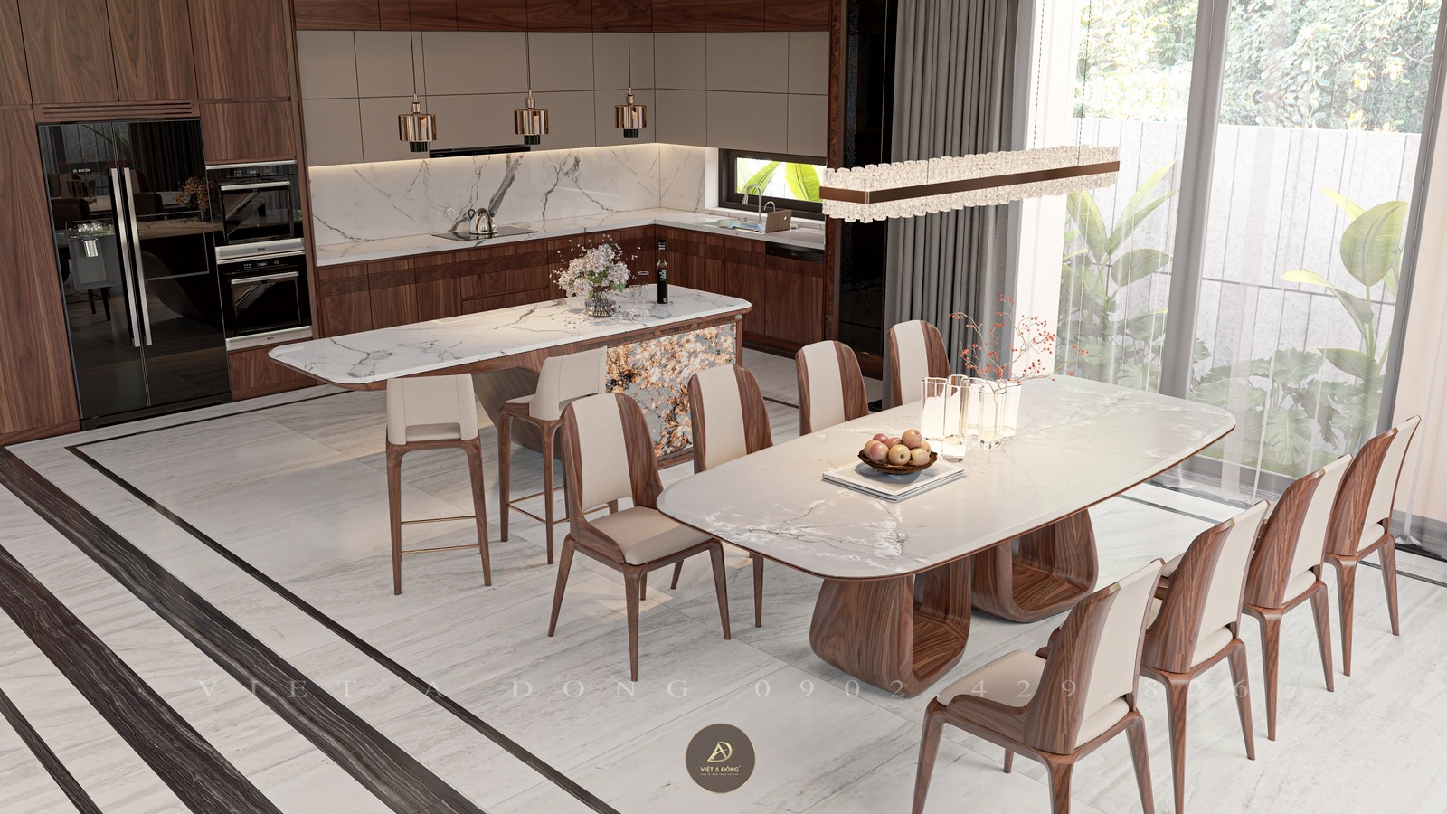 phòng bếp gỗ óc chó