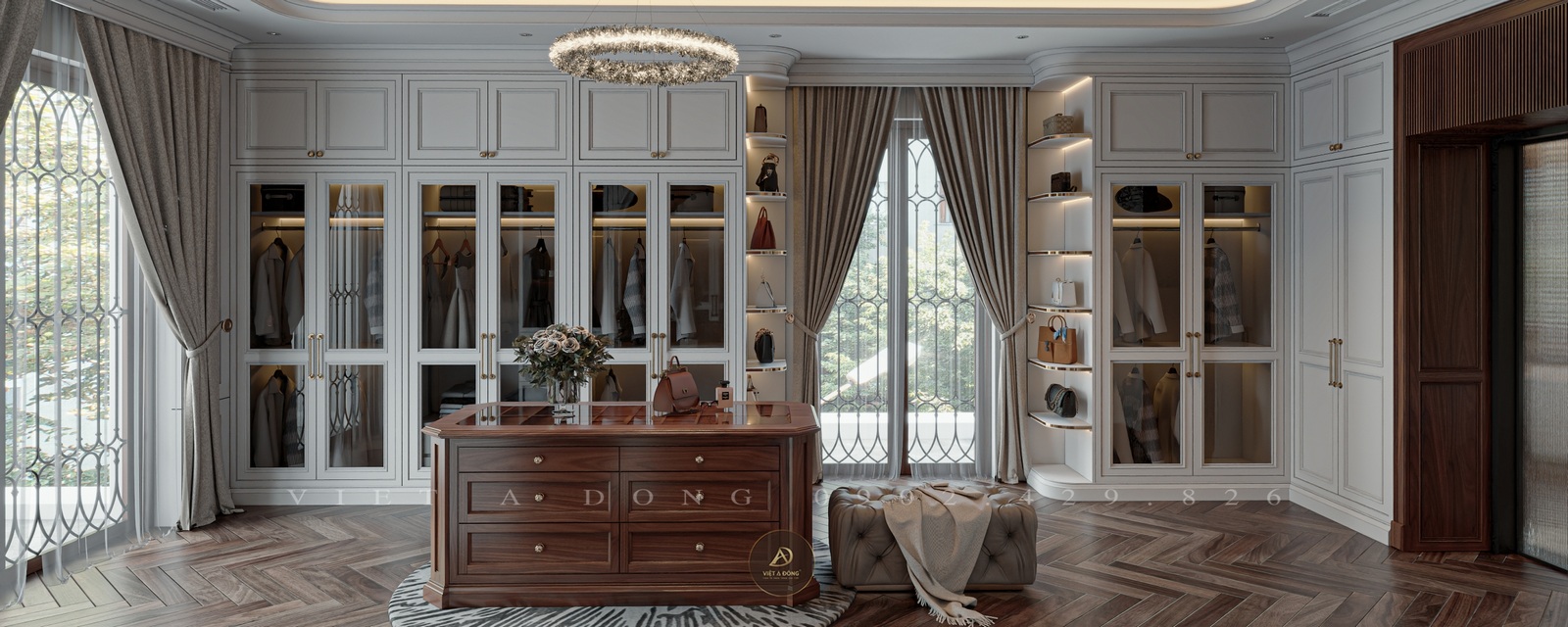 phòng thay đồ gỗ óc chó