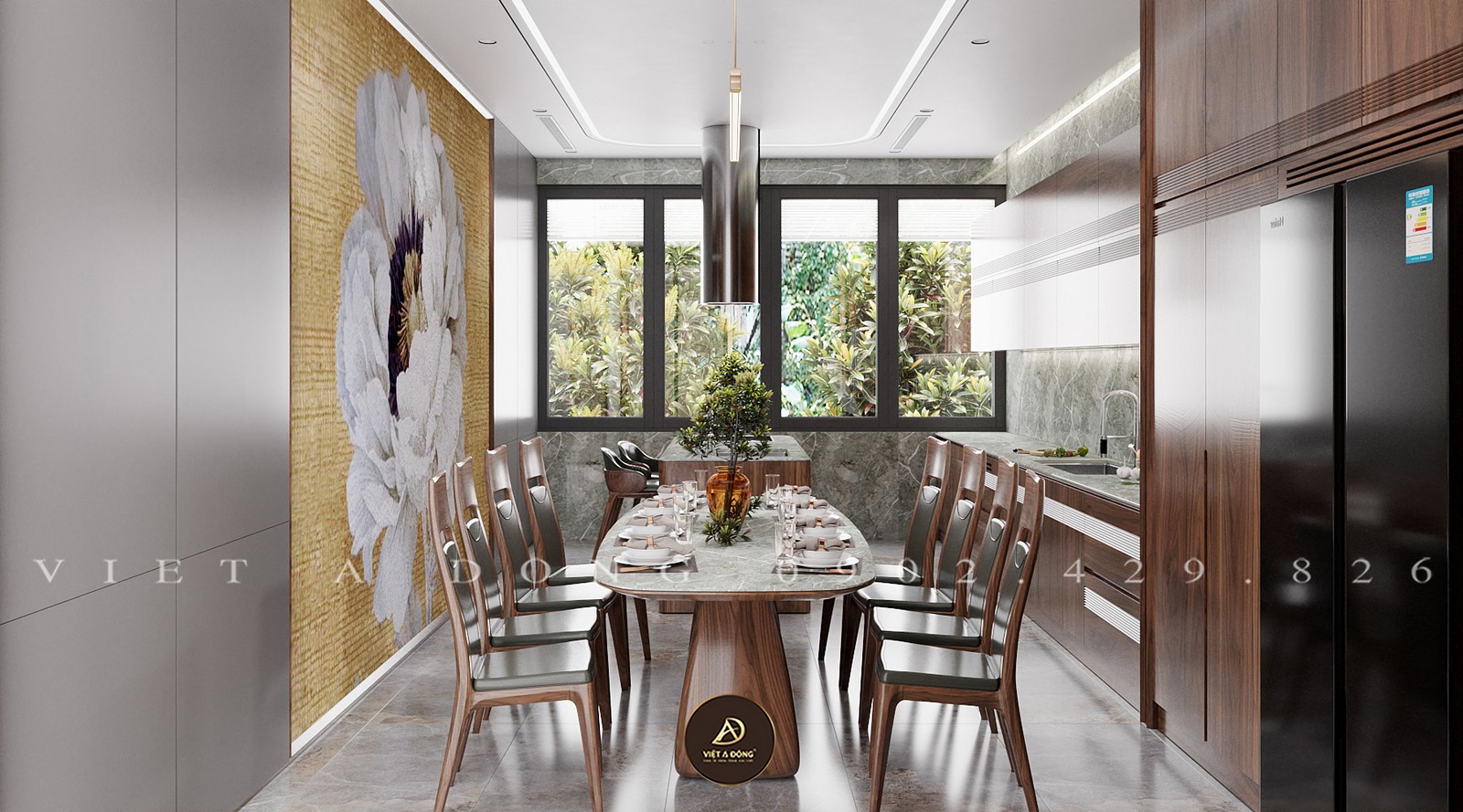 phòng bếp gỗ óc chó