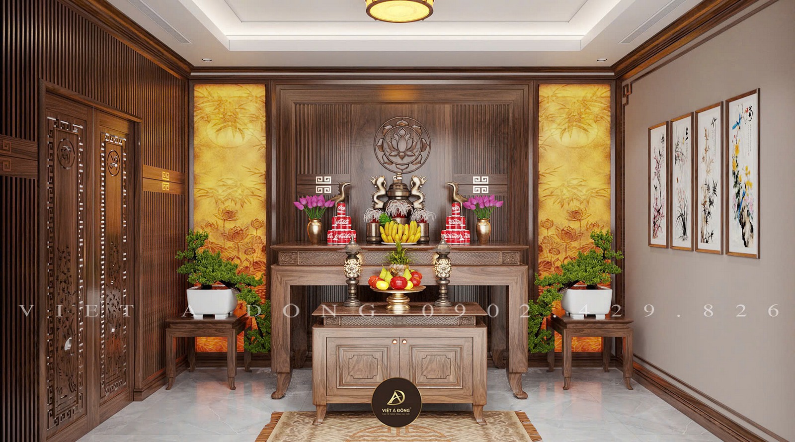 bàn thờ gỗ óc chó