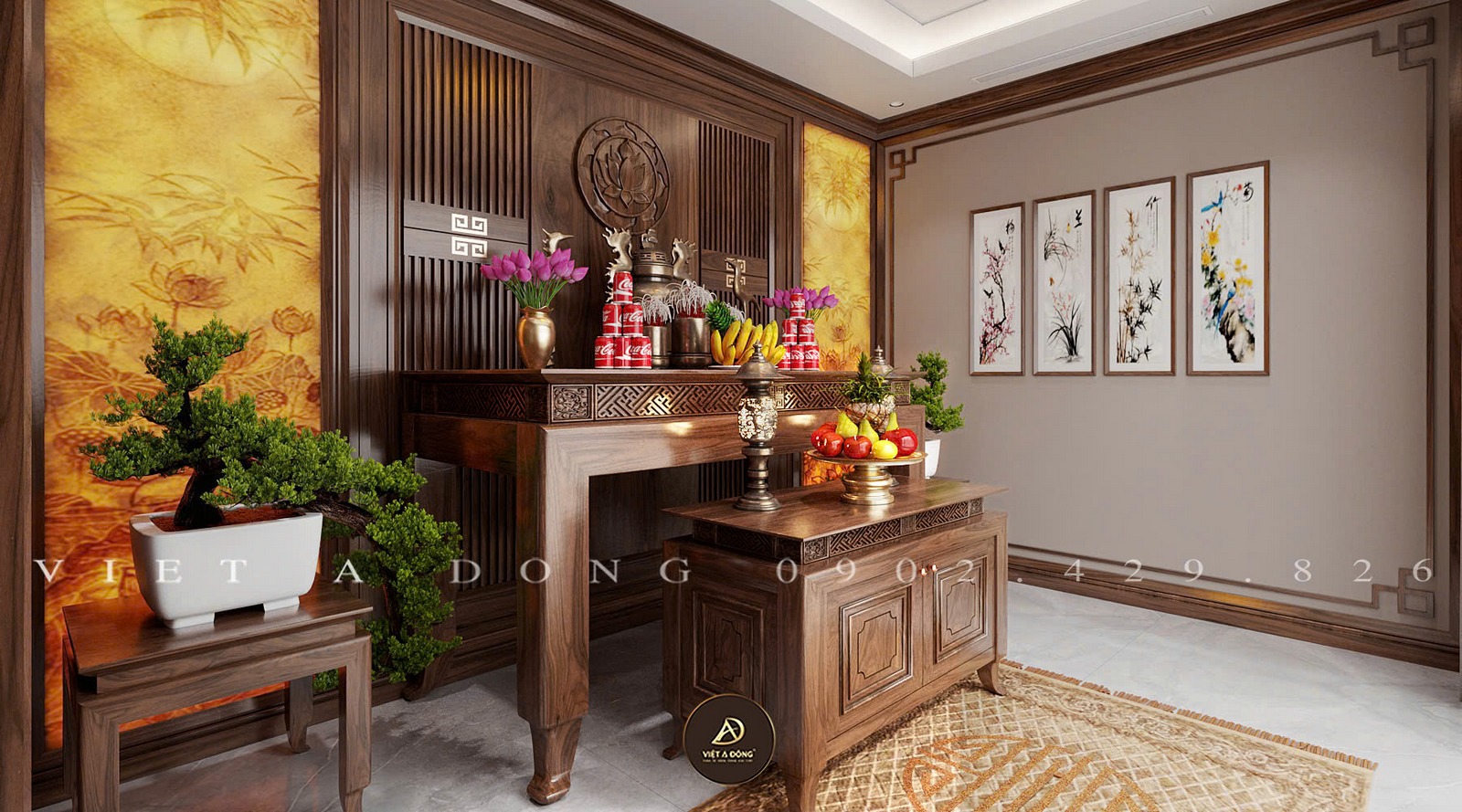 phòng thờ gỗ óc chó