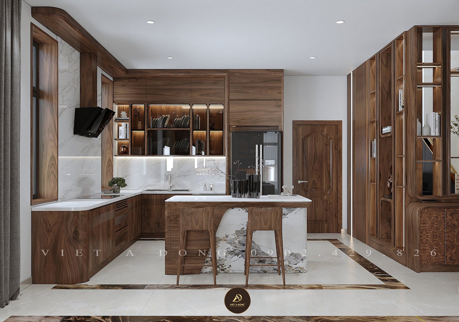 tủ bếp gỗ óc chó