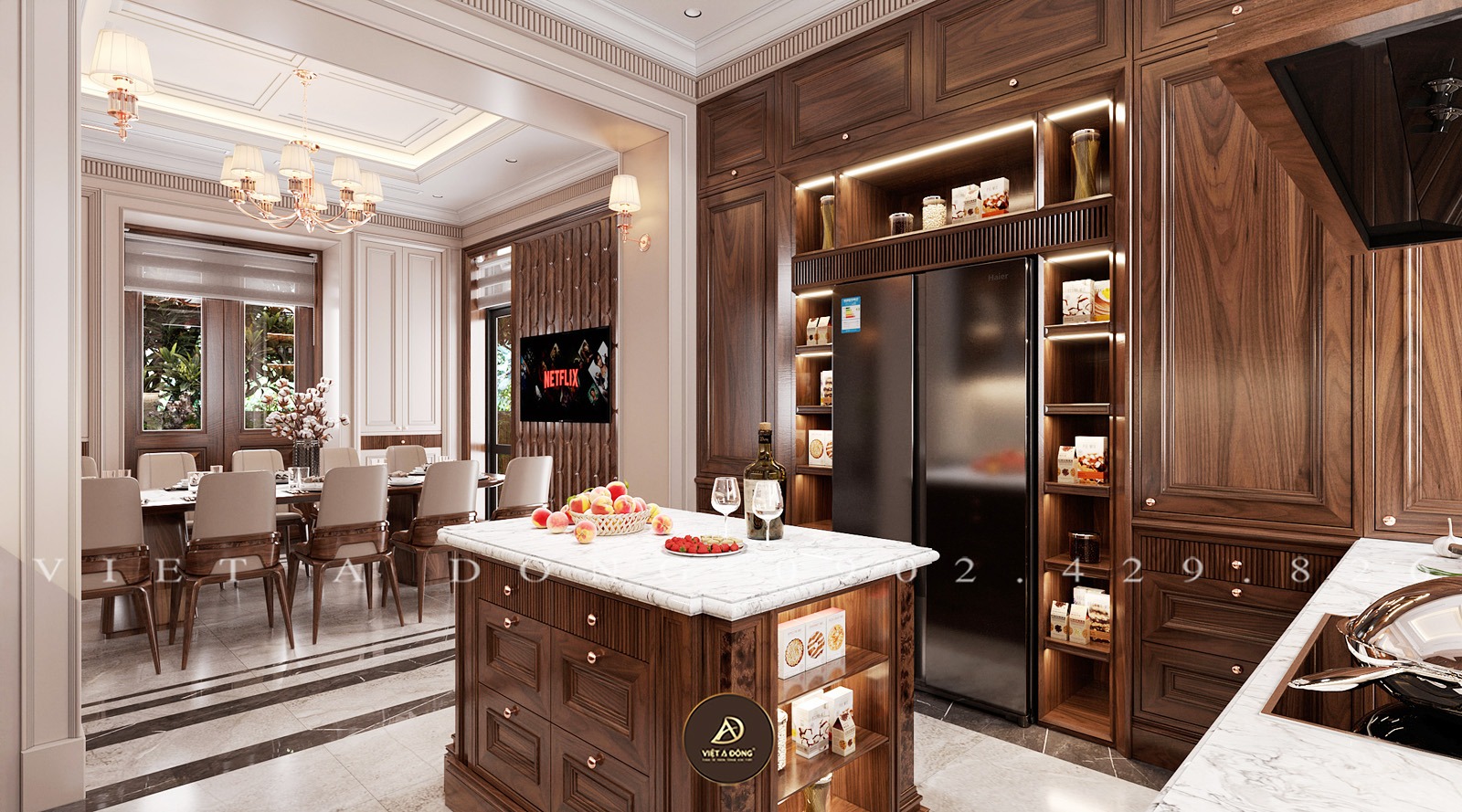 tủ bếp gỗ óc chó