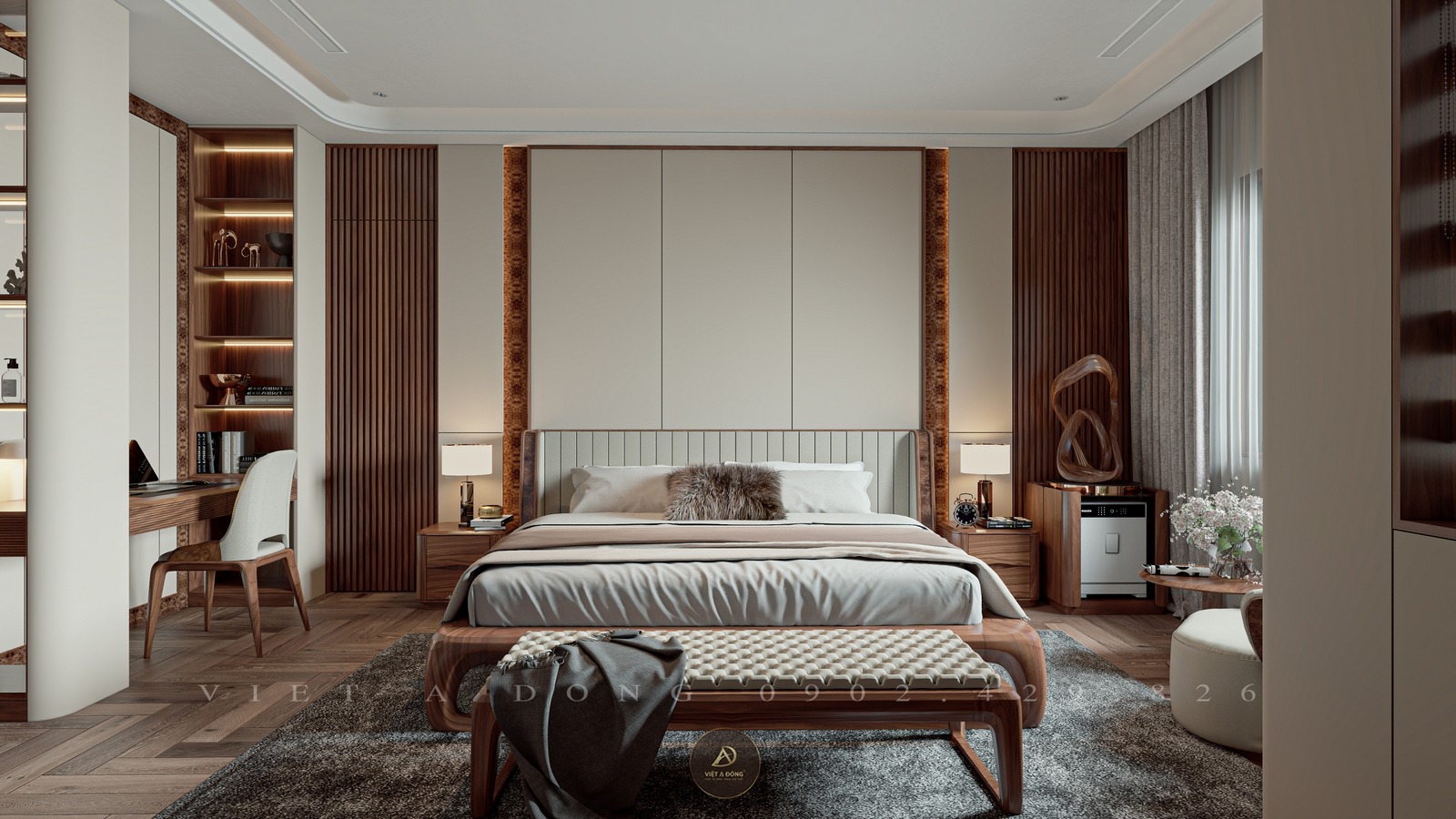 giường gỗ óc chó cao cấp