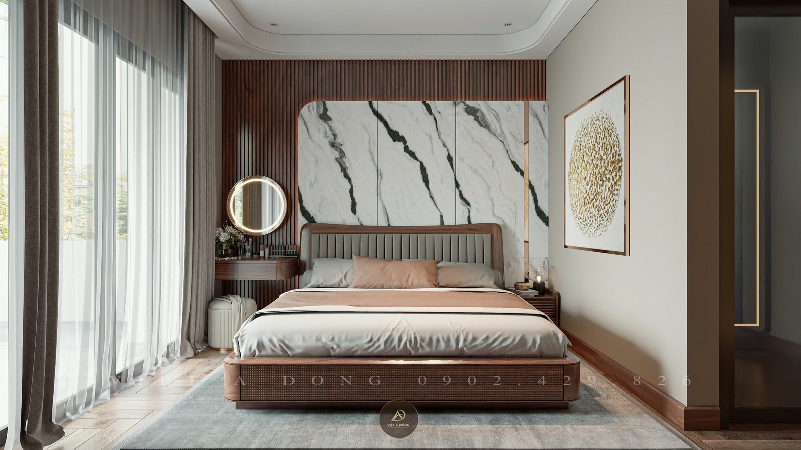 giường gỗ óc chó kết hợp đệm cao su