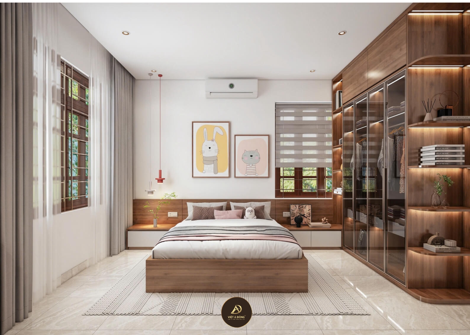 giường gỗ óc chó nguyên khối