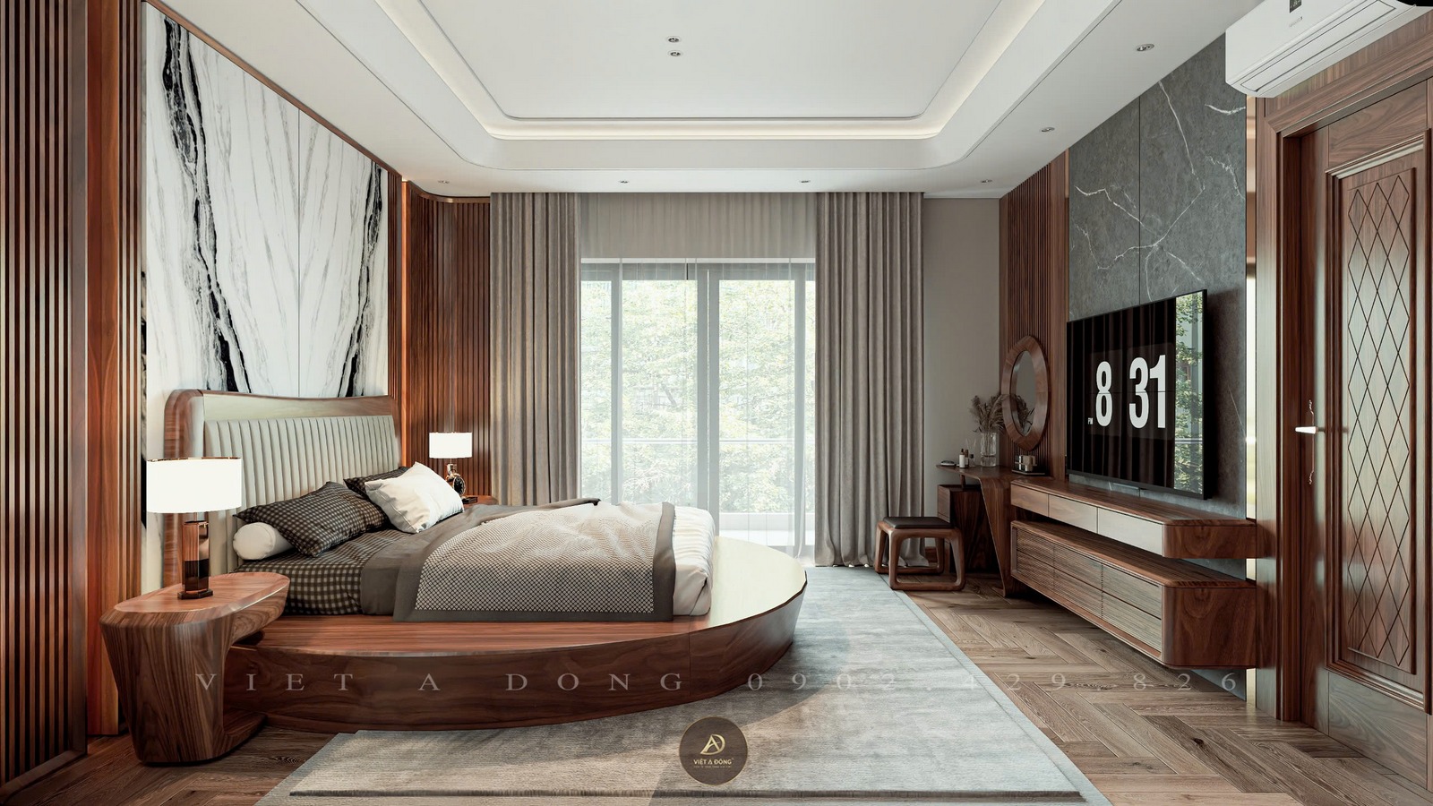 vẻ đẹp giường gỗ óc chó nguyên khối