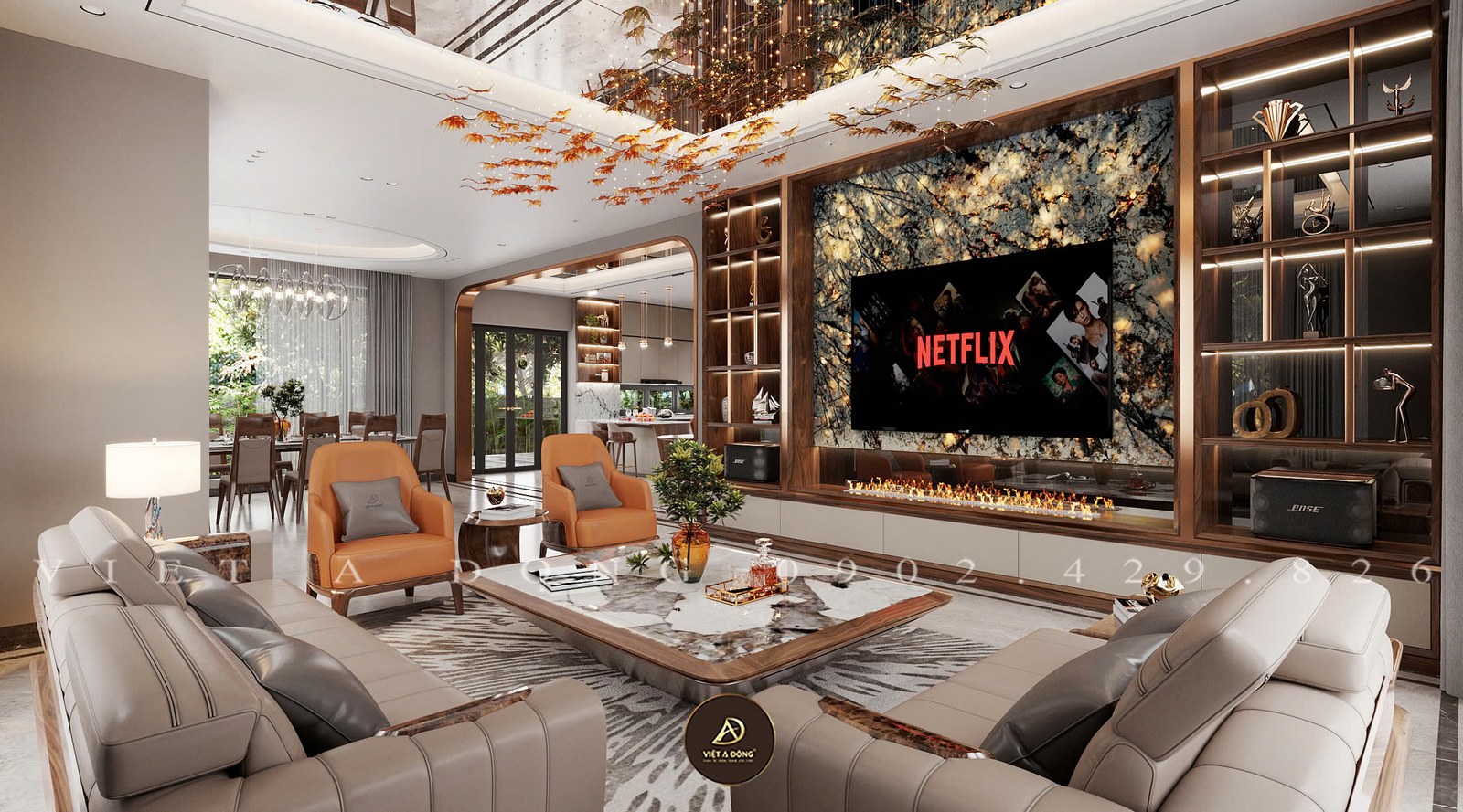 các mẫu thiết kế kệ tivi kết hợp vách ngăn