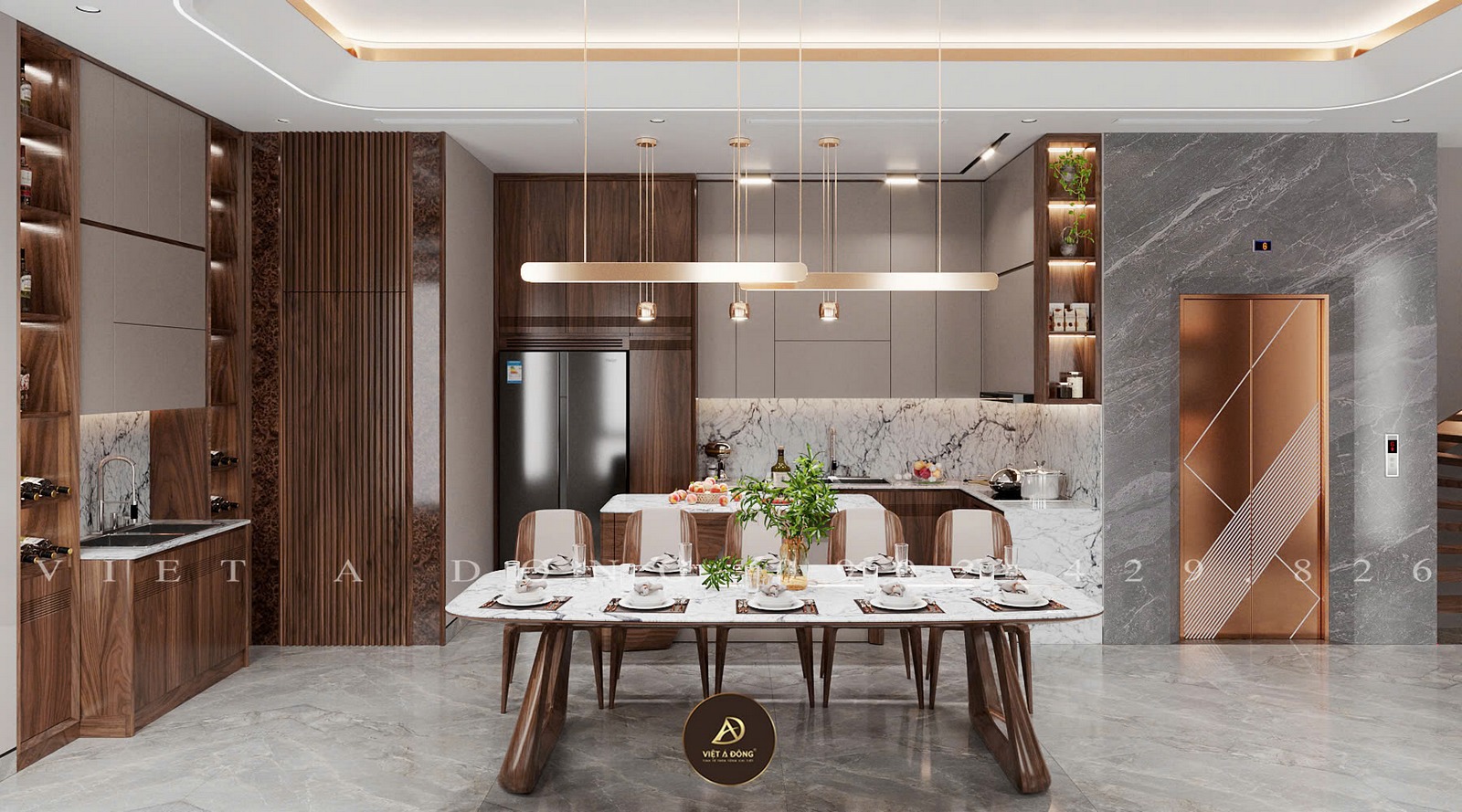 phòng bếp gỗ óc chó