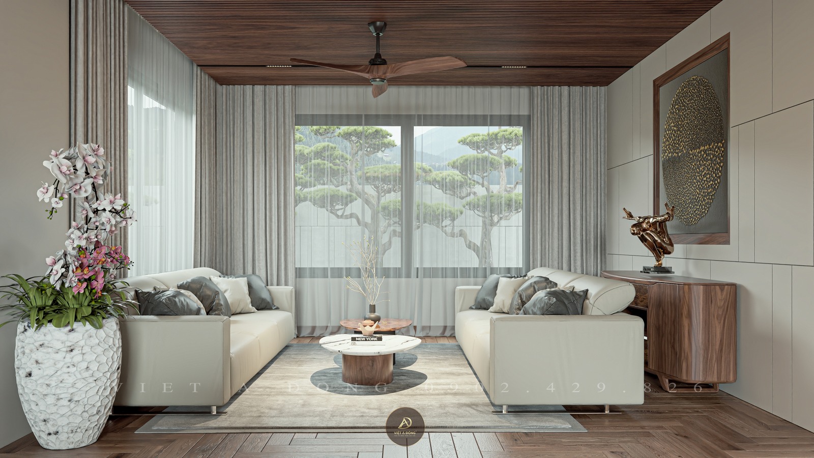 không gian sử dụng gỗ óc chó