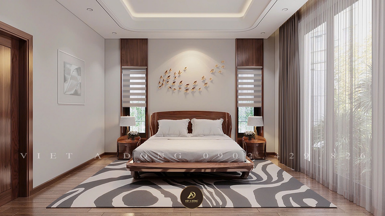 phong thủy phòng ngủ gỗ óc chó