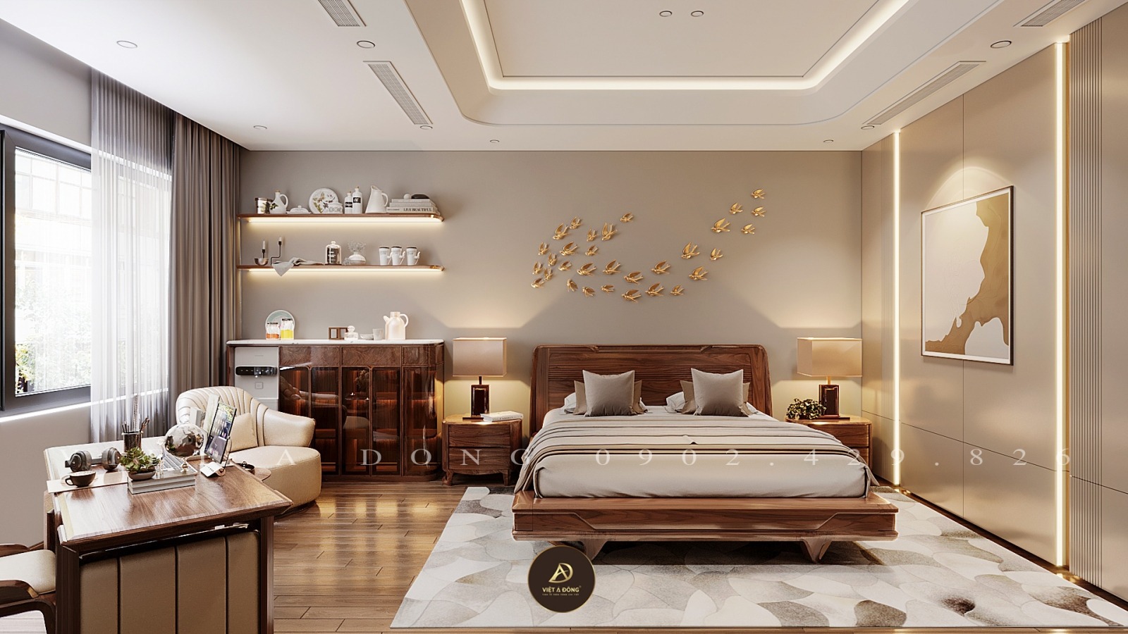 giường gỗ óc chó nguyên khối