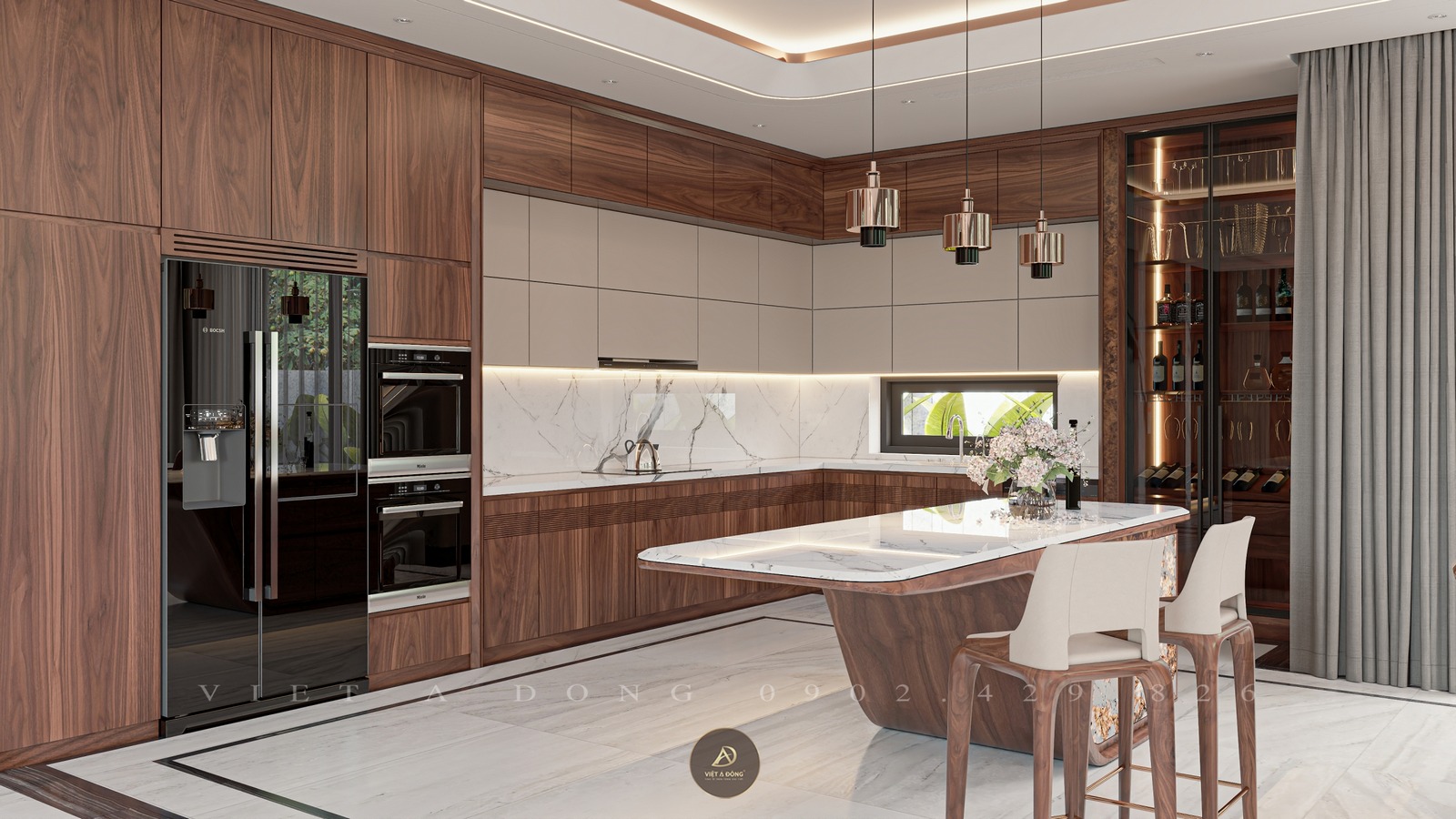 tủ bếp gỗ óc chó