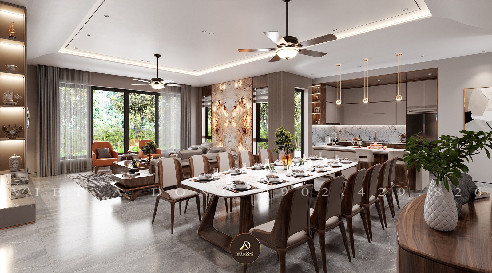 phòng bếp gỗ óc chó