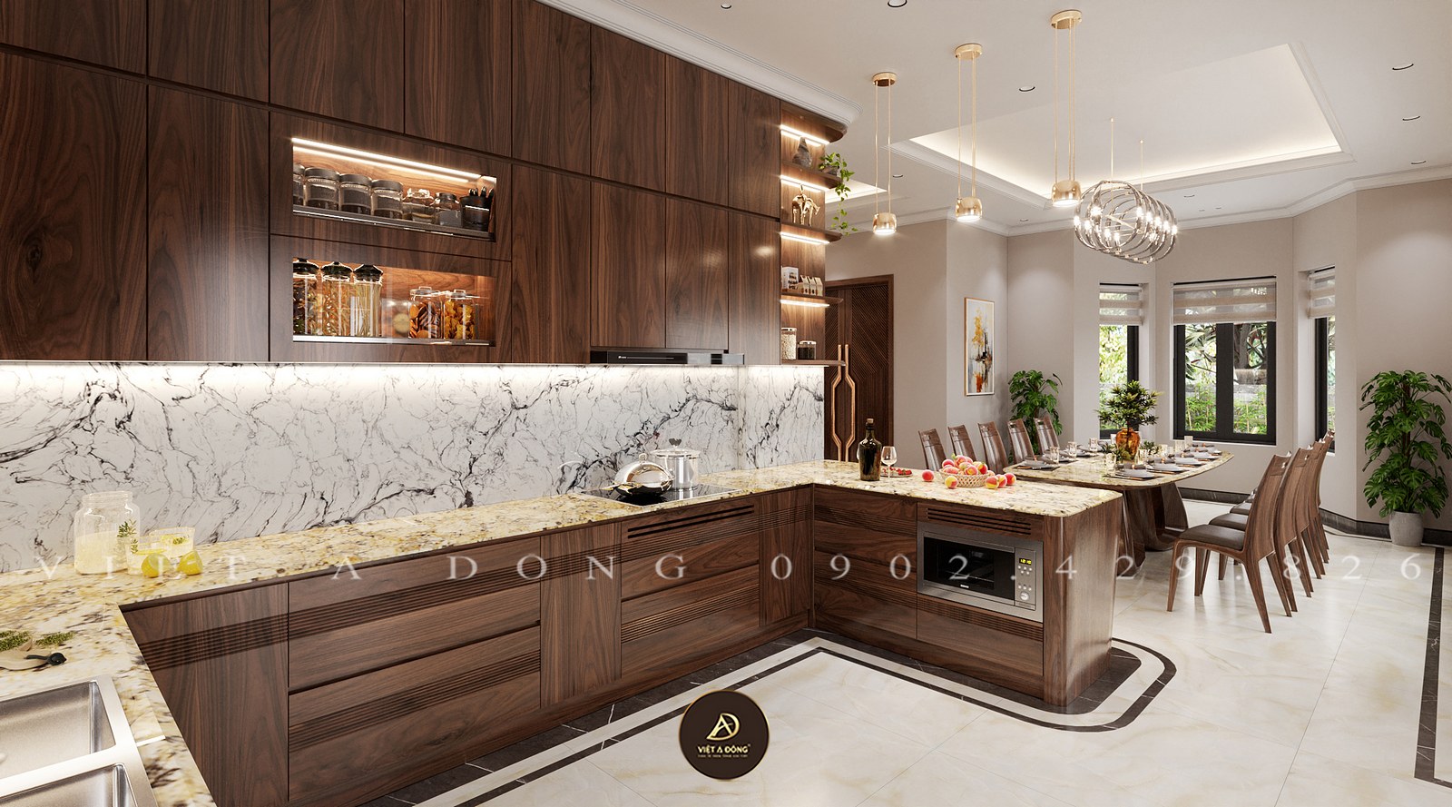 tủ bếp gỗ óc chó