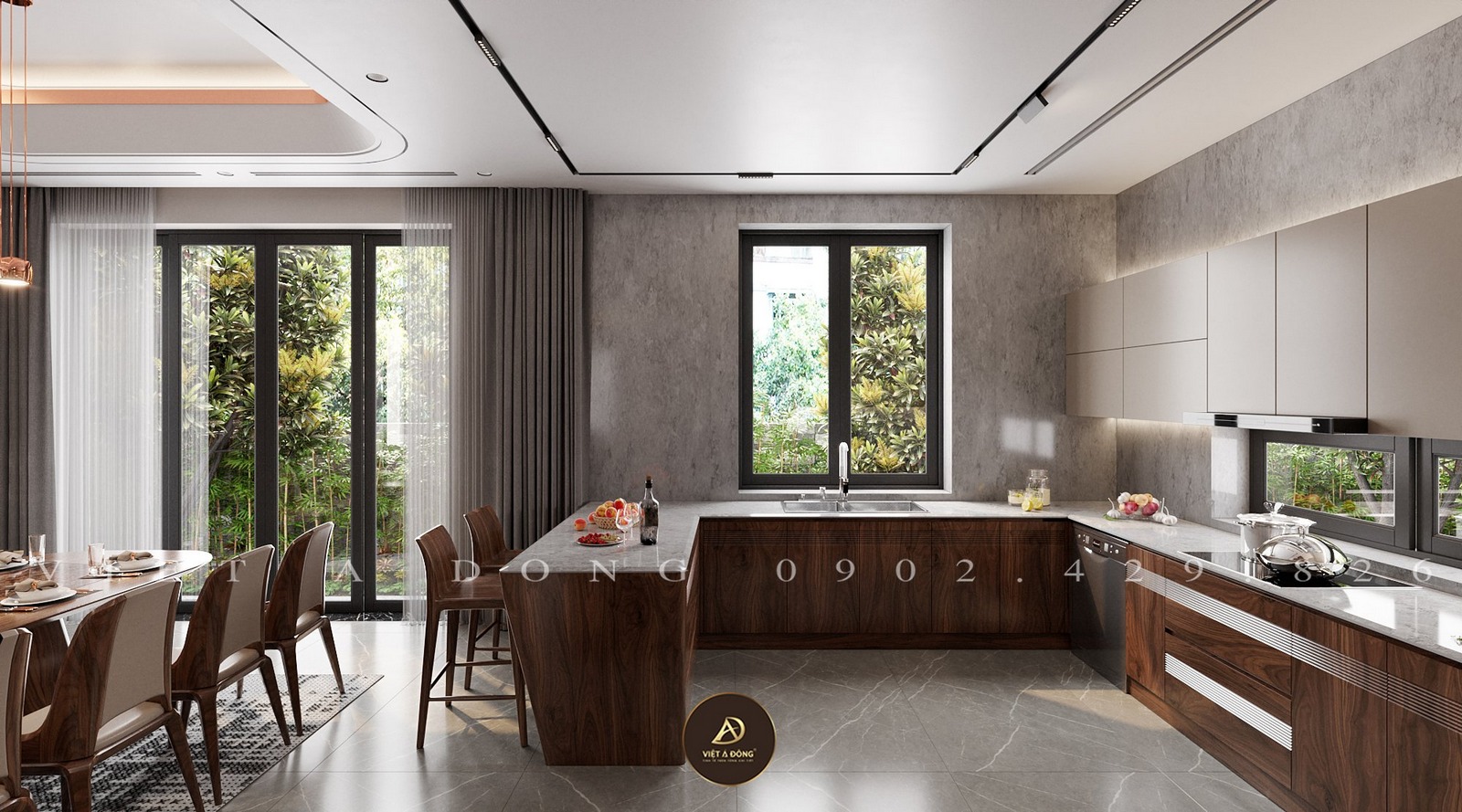 phòng bếp với tủ bếp