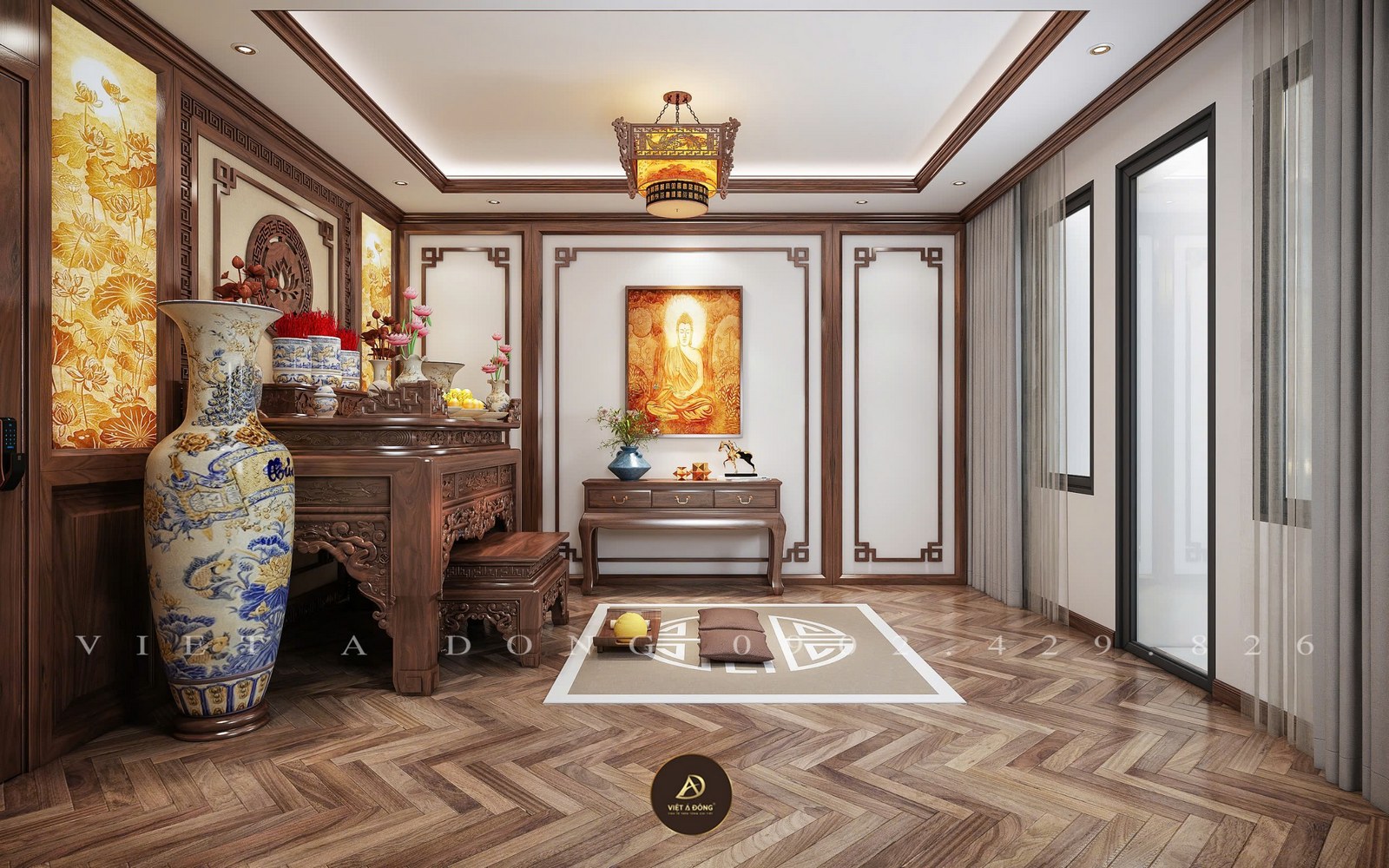 gian thờ gỗ óc chó