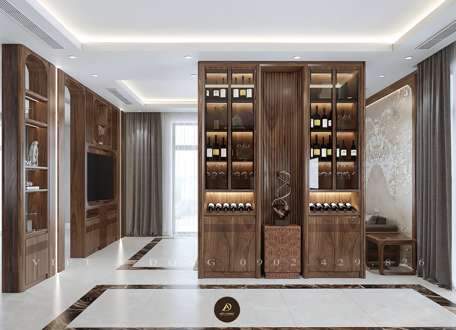 tủ rượu gỗ óc chó